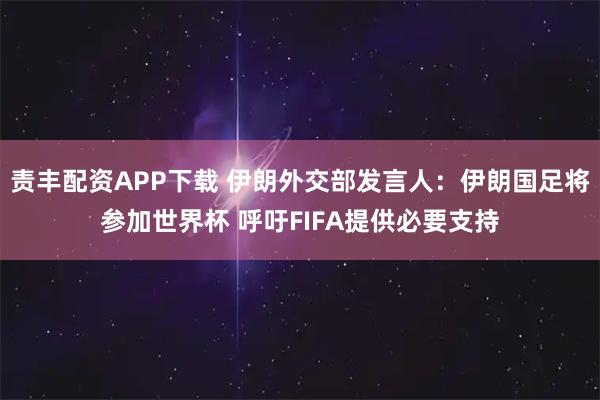 责丰配资APP下载 伊朗外交部发言人：伊朗国足将参加世界杯 呼吁FIFA提供必要支持